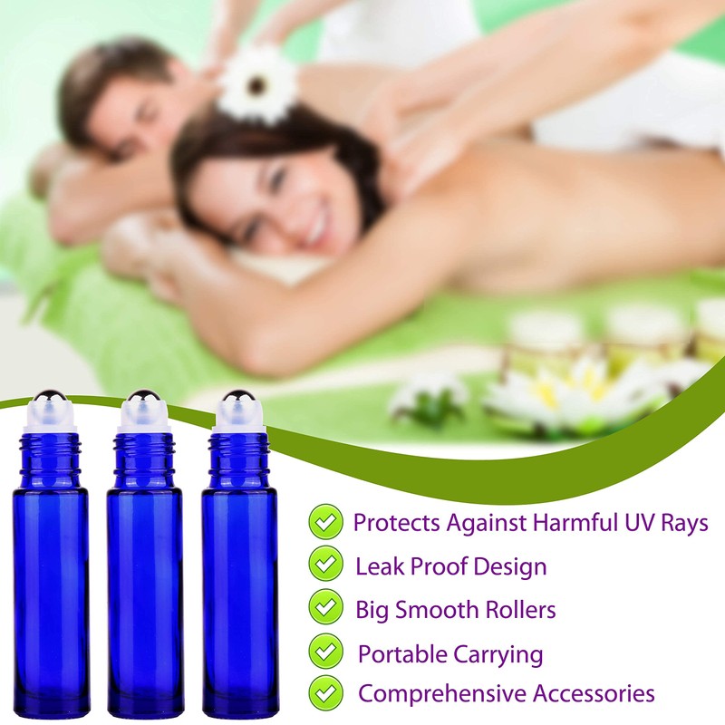 inice inice 24 Pack,10ml Roller Bottles for Essential Oils Cobalt