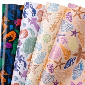 RUSPEPA Wrapping Paper Sheets - Ocean Theme Design Perfect for Birthday, Baby Shower, Holiday Any Occasion - 12 Folded Sheets - 19.68 X 27.5 Inch
