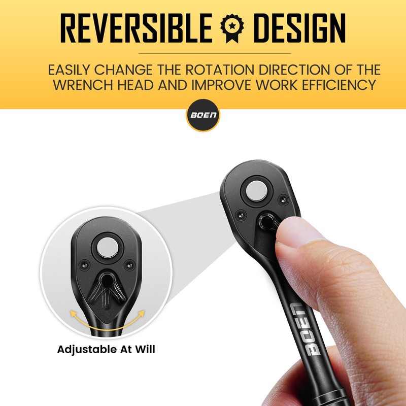boen 3/8 Inch Drive Ratchet, 72-Tooth Quick-Release Ratchet Wrench, 5-Degree