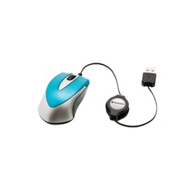 Verbatim Go-Mini optische Travel-Maus, kleine Computermaus mit einziehbarem Kabel, USB-A, USB-Maus mini mit 1000 dpi, für Laptop, Notebook, PC & MAC, kompaktes Design, Caribbean Blue