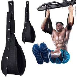 HemeraPhit Adjustable Hanging Belly Straps with Scale Belly Slings for Pull Up Bar Home Gym Exercises Hanging Leg Lifting Straps in Black Nylon Neoprene Ideal for Resistance Training