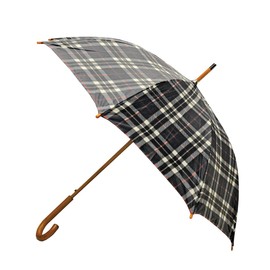 Rainbrella Classic Auto Open Umbrella with Real Wooden Hook Handle, Black Plaid, 46"