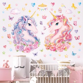 DECOWALL SG2-2412 Large Unicorn Wall Stickers Kids Peel and Stick Removable Nursery décor Girls Boys Bedroom Room Rainbow Art Stars Birthday Baby Home Party Decorations Living playroom