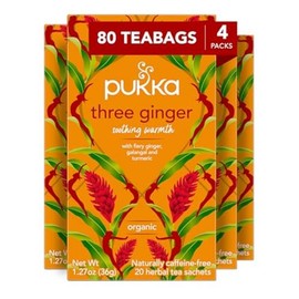 Pukka Té de hierbas orgánico Three Ginger, infusión que favorece la digestión con jengibre, cúrcuma y galanga, jueg 20 unidades (paquete de 4)        