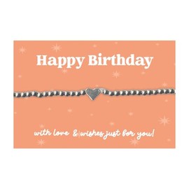 WishStrings “Happy Birthday” Stainless Steel Beaded Stretch Bracelet | Heart Charm Gift for Birthday Celebration & Special Wishes | Thoughtful Jewelry for Friends & Loved Ones