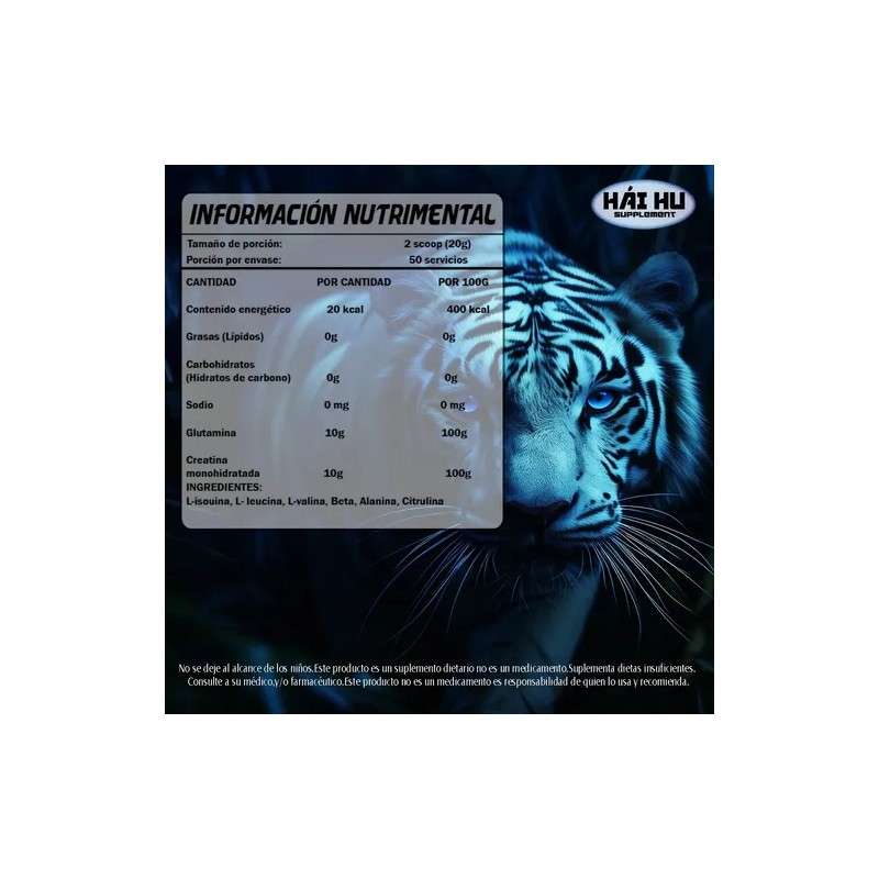 Creatina Glutamina Hái Hu 1kg 50 Servicios Varios Sabores
