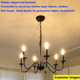 Depuley Black Farmhouse Chandeliers, 6-Light Industrial Iron Chandeliers Lighting, Classic Candle Ceiling Pendant Light Fixture for Foyer, Living Room, Kitchen Island, Dining Room, Bedroom