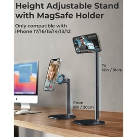 COOPER MagStand, Adjustable Magnetic iPhone Stand for Desk & Phone Holder for Video Recording, Compatible with MagSafe, Stand for iPhone 17 Pro Max, 16/15/14/13/12, Small Mag Safe Tripod (Black)