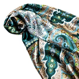 Lorenzo Cana Silk Scarf Elaborately Printed Cloth 100% Silk 90 cm x 90 cm Harmonious Green Colours Women's Scarf 89082, Green