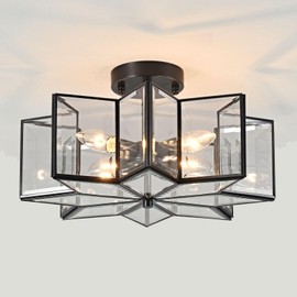 Star Flush Mount Ceiling Light Copper Close to Ceiling Lights 16.3in Black Lighting Fixtures 4-Light Bedroom Ceiling Lamp with Clear Glass, E12
