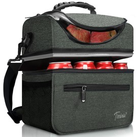 Kato Tirrinia Insulated Lunch Bag for Men, Extra Large 13L Lunch Cooler Bag with Dual Compartment, Leakproof Lunch Bento Box Bag, Suitable for Adult Work, Camping, Picnic, Charcoal