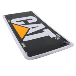 Caterpillar Equipment License Plate Tag, Black/Yellow/White, Traditional Style