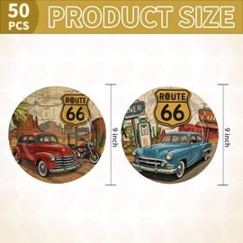 LADVCORP 50Pcs Route 66 Paper Plates 9" Disposable Heavy Duty Paper Plates