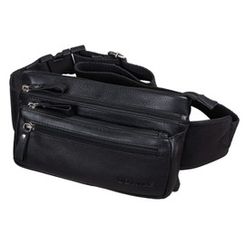 ROYALZ Vegas Bum Bag Leather Flat Men Women Flat Belt Bag Vintage 5 Compartments Retro Waist Bag Chest Bag, black