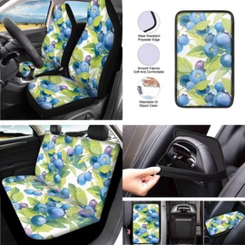 Uskorhein 13 Pack Blue Berry Car Seat Covers, Summer Fruit Durable Polyester Seat Covers, Watercolor Blueberries Automotive Seat Belt Cover Interior Accessories