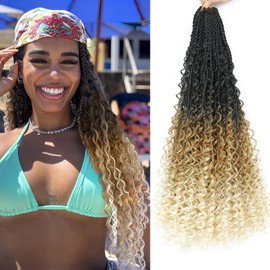 Auxemuen Senegalese Twist Crochet Hair with Curly Ends - Boho Island Twist Crochet Hair 8 Packs Boho Goddess Twist Crochet Hair Pre Looped Crochet Twists with Curly Ends (1B/27/613, 24 Inches)