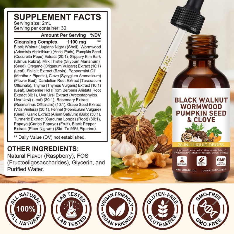 2 Pack Wormwood Black Walnut Clove Cleanse drop For Humans