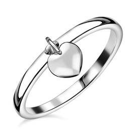 TJC Silver Heart Charm Band Ring for Women Ladies and Girls Shinny 925 Sterling Stamped High Gloss Plain Solid for Girlfriend/Wife/Mother Size V