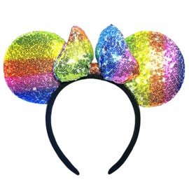 Dolebao 3D Mouse Sequin Ears Headband, Glitter Sequin Bow Hairbands Costume Headwear Hairs Accessories for Women Girls Kids(Rainbow)