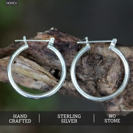 NOVICA Artisan Handmade Sterling Silver Hoop Earrings 1 Inch Indonesia [1.1 in L x 0.1 in W x 1 in D] ' Moonlit Goddess'