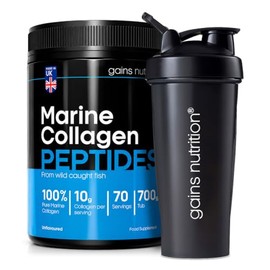 GN Hydrolysed Marine Collagen Peptides Powder, Unflavoured, Type I and III with 18 Amino Acids, 70 Servings, 700g, for Joints, Skin and Hair, with 600ml Shaker