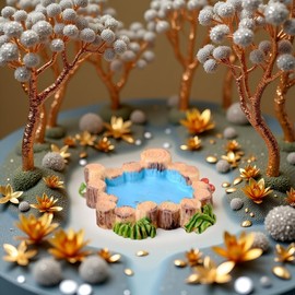 Blue Miniature Mini Water Pool Made Resin DIY Miniature Mini Water Pool Fairy Garden Lawn Ornament for Mountain Dollhouse Decor Craft Garden Sculptures and Statues Decorations(4.1 * 1.0cm)