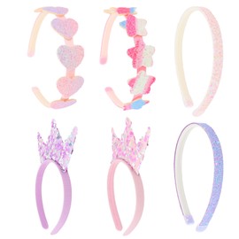 GAFATORY 6Pcs Glitter Headbands for Girls Crown/Heart/Star Shaped Head Band Cute Headband for Toddler Princess Headband for Kids Rainbow Sparkly Head band for Chil