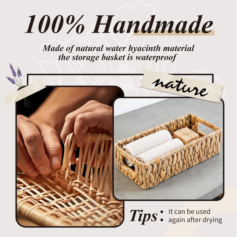 Cyrabota Water Hyacinth Basket, Toilet Tank Basket for Storage with
