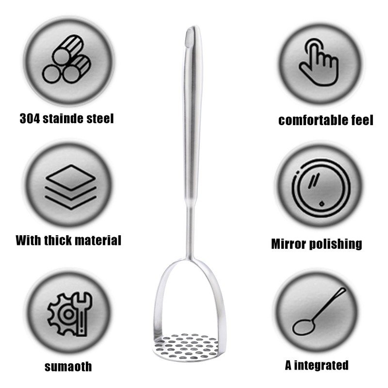 Heavy Duty Mashed Potatoe Masher, Stainless Steel Professional, 34 cm