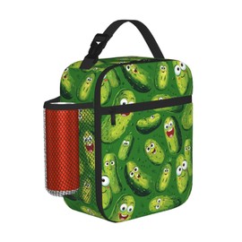 Bshuey Happy Pickle Insulated Lunch Bag, Leakproof Portable Box For Boys Girls, Large Capacity Cooler Bag With Handle And Bottle Pocket For Kids Teens Adults Office Camping School Hiking Outdoor