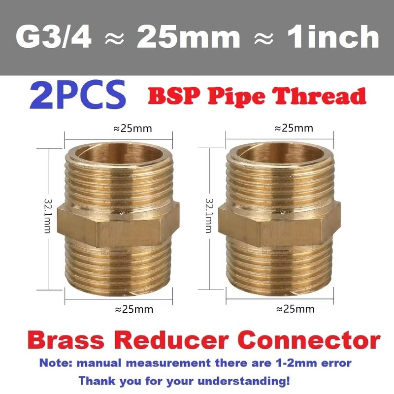 MiJunHD 2PCS Brass Straight Connector | BSP Male Thread G3/4≈25mm≈1inch