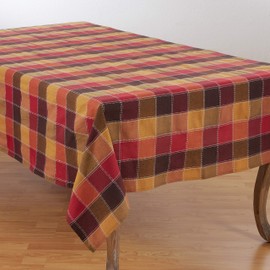 SARO LIFESTYLE 8571.M70120B Harvest Collection Cotton Blend Tablecloth With Stitched Plaid Design, 70" x 120", Multi