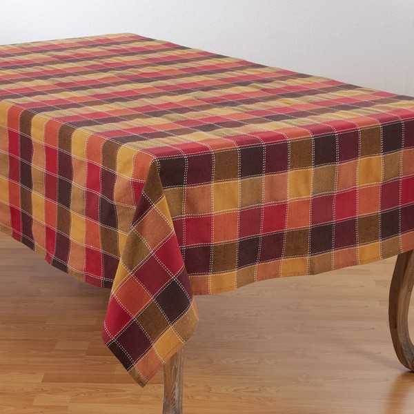 SARO LIFESTYLE 8571.M70120B Harvest Collection Cotton Blend Tablecloth With Stitched