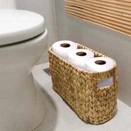 KOKODO Water Hyacinth Tank Topper Storage Basket with Buit-in Handles, Free Standing Basket for Toilet Paper or Magazines, Toiletries, Cleaning Supplies Holder - Holder for 6 Paper Rolls