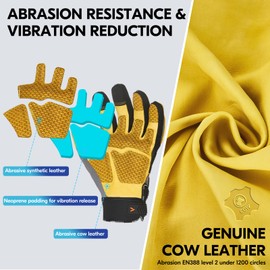 Vgo... 1 Pair Work Gloves men, Cow leather Mechanic Gloves for Men,Anti Vibration Gloves for Power Tools, Impact gloves(CA7724)