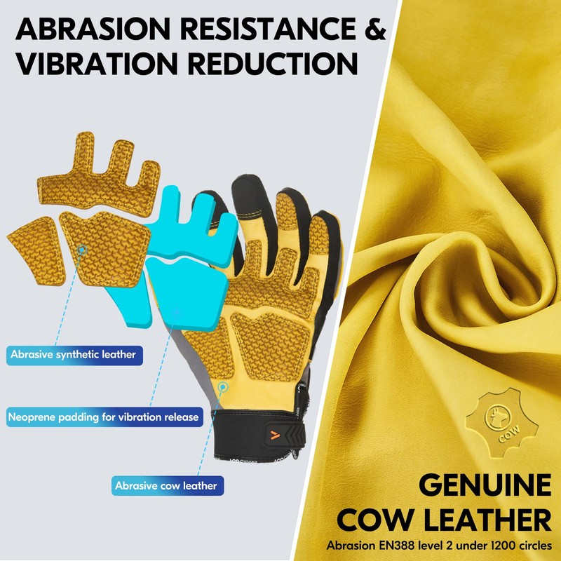 Vgo... 1 Pair Work Gloves men, Cow leather Mechanic Gloves