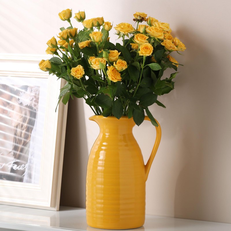 hjn Farmhouse Pitcher Vase for Flowers- Ceramic Pitcher Vase White
