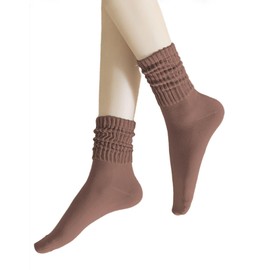 PLZSITDOWN Women's Scrunch Crew Socks Retro Cotton Ribbed Sock Summer Light Athletic Slouch Socks Coffee
