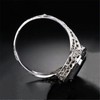 HengSun 925 Sterling Silver Ring with Simulation Emerald Openwork Arabesque