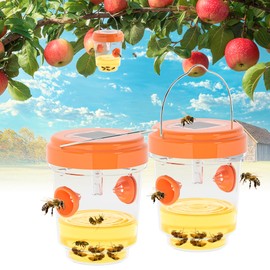 2 Pack Wasp Traps Outdoor Hanging, Solar Powered Carpenter Bee Traps for Outside with Rubber Whiskers and LED Light, Yellow Jacket Trap for Orchard, Farm, Garden, Patio, Yard