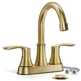 Phiestina 4 Inch 2 or 3 Hole Bathroom Sink Faucet Centerset Brushed Gold 2 Handle RV 360°Swivel Bath Vanity Faucet with Metal Pop Up Drain & cUPC Water Supply line, TY36-BG