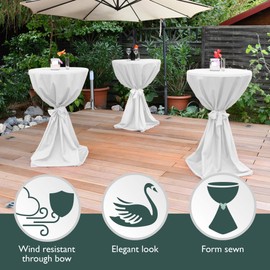 Beautissu Giulia Bar Table Covers 80 cm x 145 cm - Elegant Microfibre Cover for Bar Tables - Festive Bar Table Covers with Elegant Satin Ribbon Bow in White - Bar Table Covers 80 cm