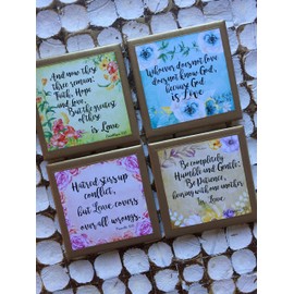 Love themed Bible verses set of coasters with gold trim