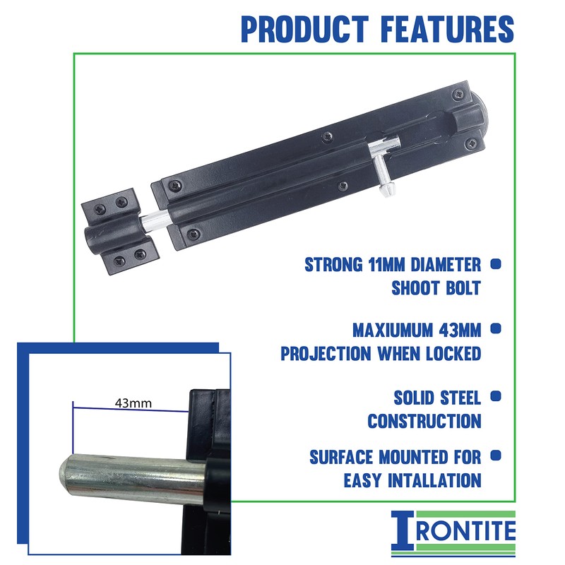 IRONTITE® 2 Pack Tower Bolt Black, Gate Bolts for Wooden