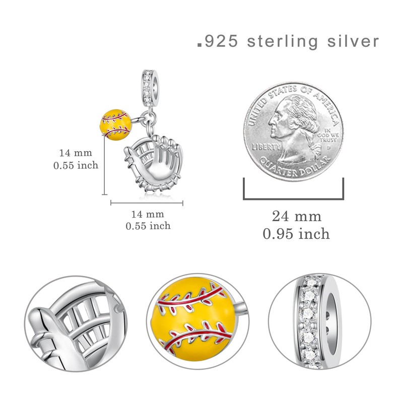 Daixiya Softball Charms 925 Sterling Silver Softball Charms for Bracelet