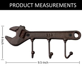 KiaoTime Wrench Shape Vintage Rustic Cast Iron Metal Key Holder Decorative Key Hanger Wall Mounted Key Hook