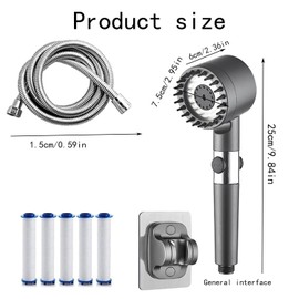 Lqucwepp Ion Drops Filtered Shower Heads, Universal High Pressure Boosting Filter Handheld Shower Heads for Hard Water with 1.5m Hose with 5 Filters and Holder