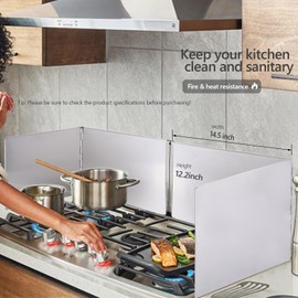 2 Pack 2 Sided Splatter Guard, Yhuitek Anti Splatter Shield Stainless Steel Oil Splatter Guard for Stove Top, Foldable Grease Splatter Screen, 14.5"x12.2"(H)