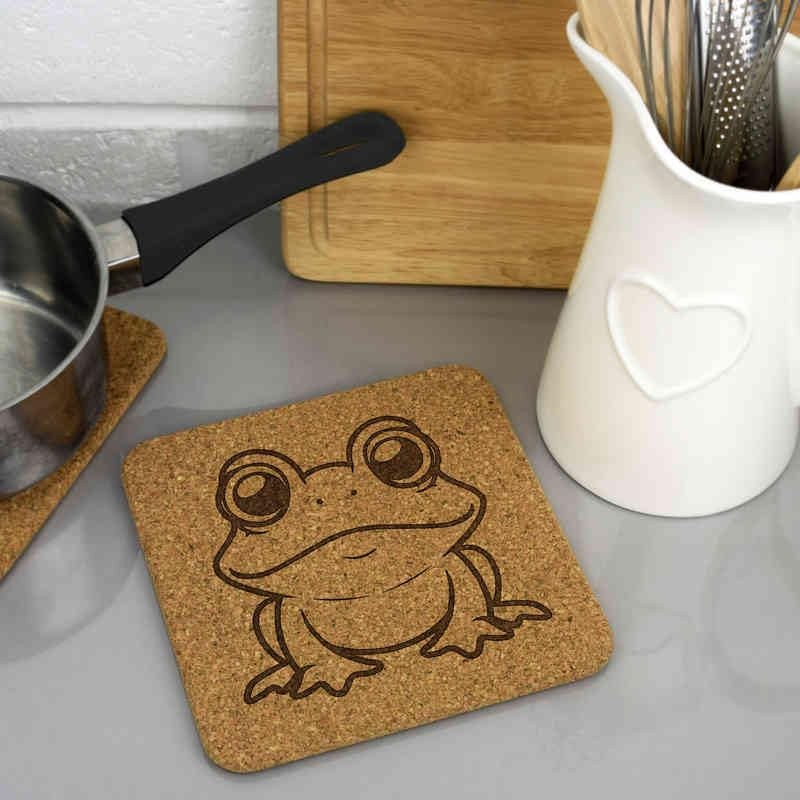 'Cute Frog Sitting' Square Cork Trivet/Pot Stand (TR00026086)