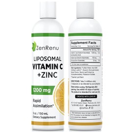 Zenrenu Liposomal Vitamin C and Zinc Liquid Drink for Adults & Kids - Non GMO Sunflower Lecithin - Max Antioxidant & Immune Support, 5 oz / 150 ml